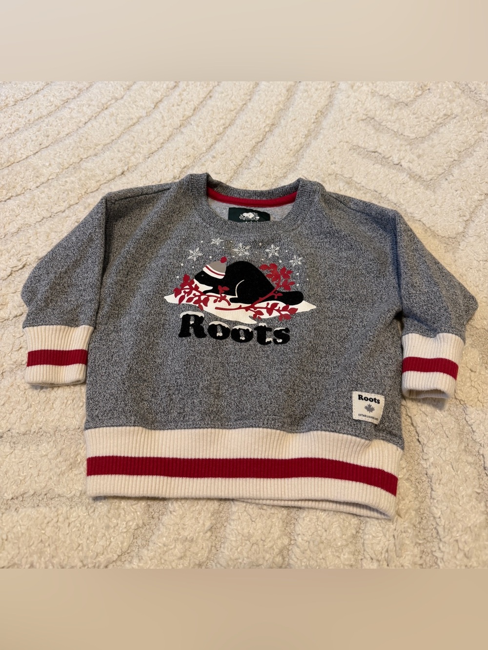 Roots Kids Grey and Red Crewneck Sweatshirt size 3-6 months